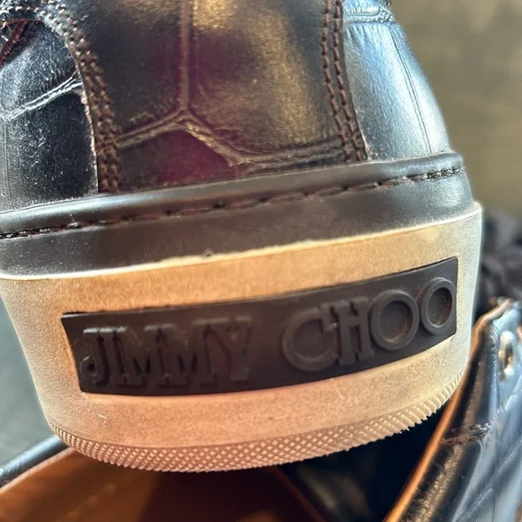 Men’s Jimmy Choo Brown Embossed Leather Croc Sneakers-sz 11 - Picture 8 of 9
